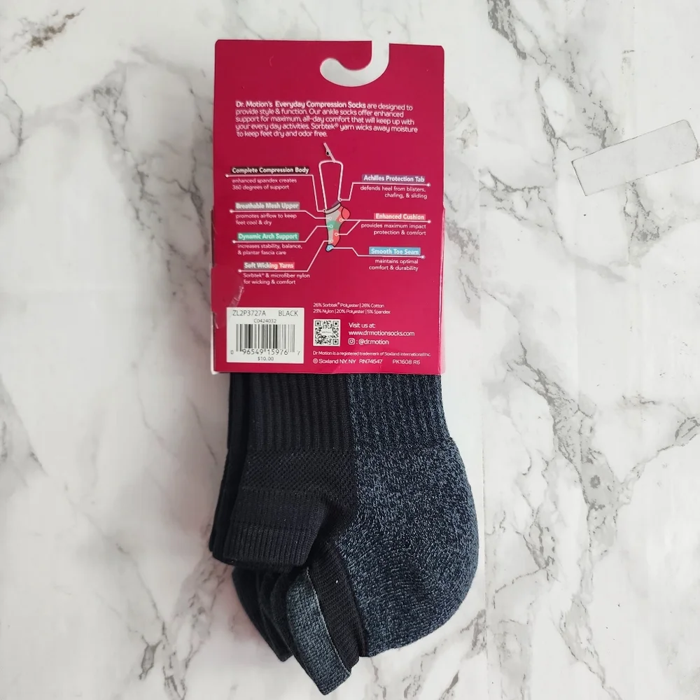 Dr. Motion Ankle Socks 6 Pairs Compression Socks Size Socks 9–11 Shoe 4-10
